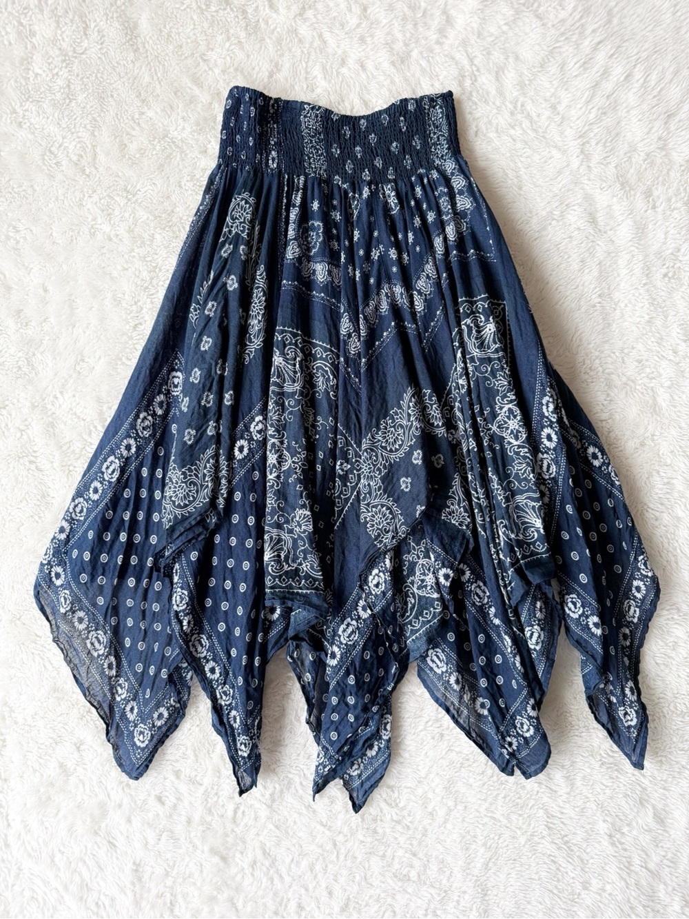 Bohemian Navy Bandana-Print Handkerchief Hem Skirt - Picture 2 of 5